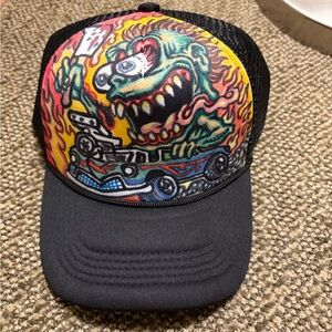 Hand Painted Black Trucker Cap with Vibrant Monster Graphic
